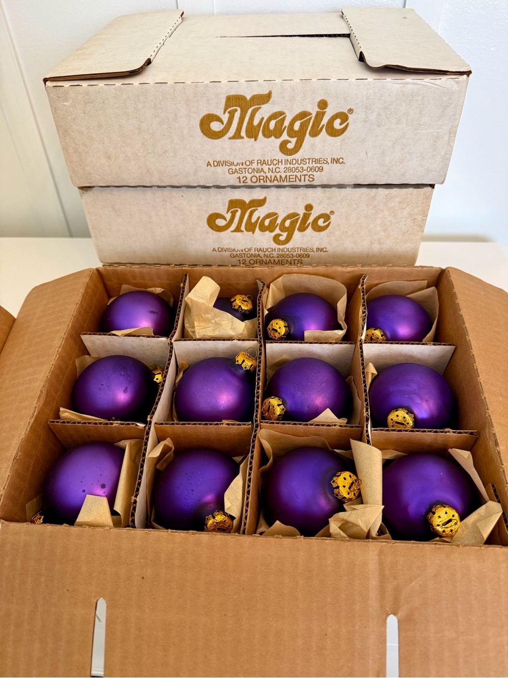 VINTAGE RAUCH MAGIC MOODY JEWEL TONE PURPLE GLASS (48) RETRO CHRISTMAS ORNAMENTS